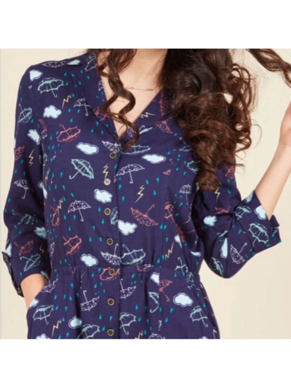 ModCloth Umbrella Print romper, M